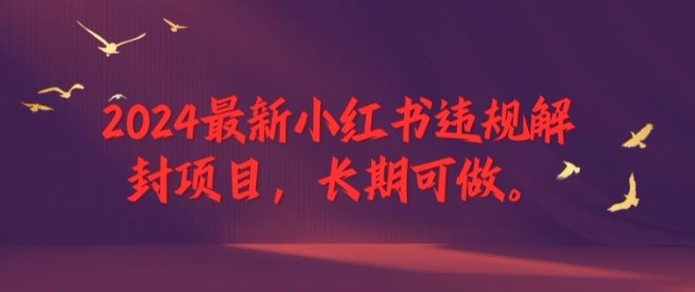 2024最新小红书违规解封项目，长期可做，一个可以做到退休的项目【揭秘】-宇文网创