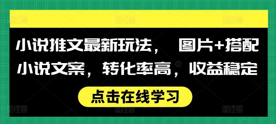 小说推文最新玩法， 图片+搭配小说文案，转化率高，收益稳定-宇文网创