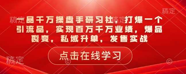 一品千万操盘手研习社，打爆一个引流品，实现百万千万业绩，爆品裂变，私域升单，发售实战-宇文网创