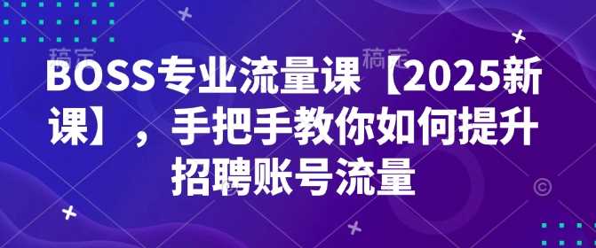 BOSS专业流量课【2025新课】，手把手教你如何提升招聘账号流量-宇文网创