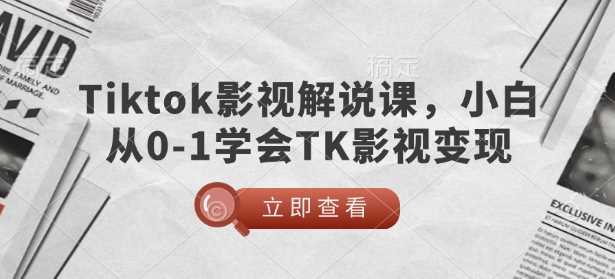 TikTok影视解说课，小白从0-1学会TK影视变现-宇文网创