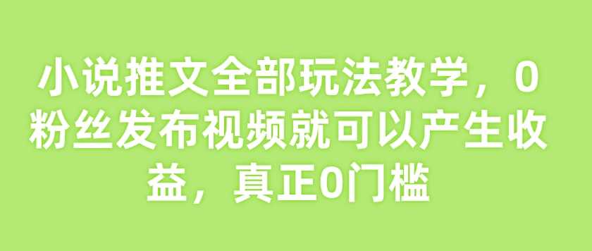 小说推文全部玩法教学，0粉丝发布视频就可以产生收益，真正0门槛-宇文网创