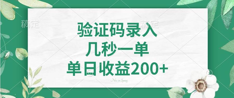 验证码录入，几秒一单，单日收益200+-宇文网创