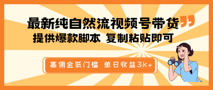 最新纯自然流视频号带货，提供爆款脚本简单 复制粘贴即可，高佣金低门槛，单日收益3K+-宇文网创