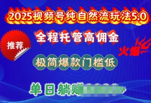 2025视频号纯自然流玩法5.0，全程托管高佣金，极简爆款门槛低，单日收益多张【揭秘】-宇文网创