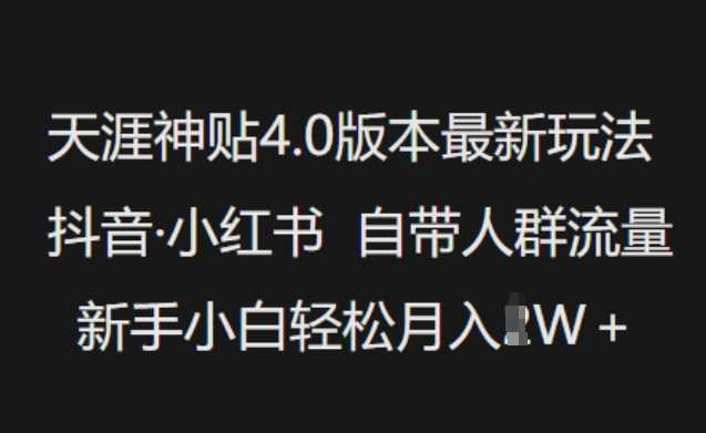 天涯神贴4.0版本最新玩法，抖音·小红书自带人群流量，新手小白轻松月入过W-宇文网创
