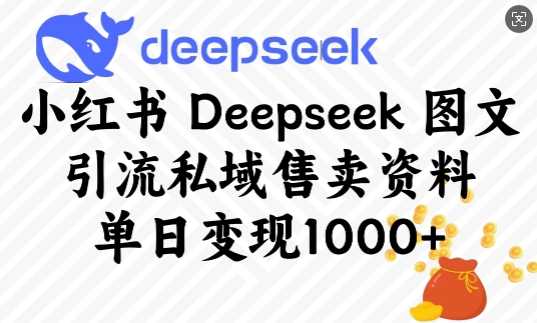 小红书Deepseek图文引流私域售卖资料，单日变现多张-宇文网创