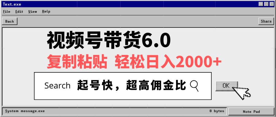 视频号带货6.0，轻松日入2000+，起号快，复制粘贴即可，超高佣金比-宇文网创