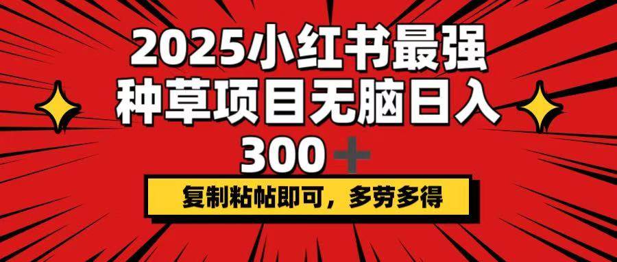 2025小红书最强种草项目，无脑日入300+，复制粘帖即可，多劳多得-宇文网创