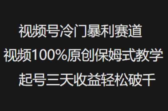 视频号冷门暴利赛道视频100%原创保姆式教学起号三天收益轻松破千-宇文网创