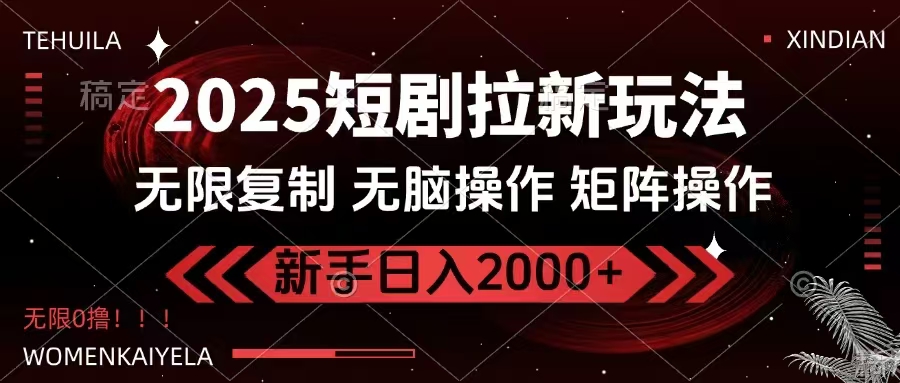 2025短剧拉新玩法，无需注册登录，无限0撸，无脑批量操作日入2000+-宇文网创