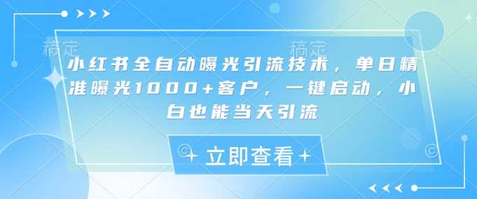 小红书全自动曝光引流技术，单日精准曝光1000+客户，一键启动，小白也能当天引流【揭秘】-宇文网创