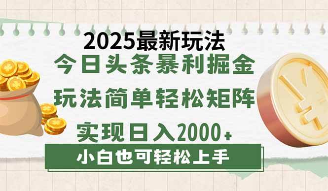 今日头条2025最新玩法，思路简单，复制粘贴，轻松实现矩阵日入2000+-宇文网创