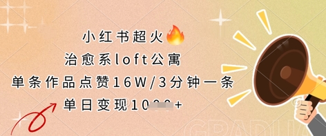 小红书超火的治愈系loft公寓，单条作品点赞16W，3分钟一条，单日变现数张-宇文网创