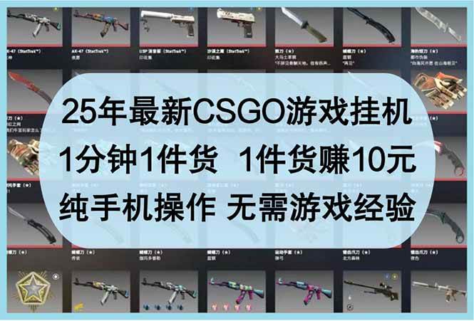 25年最新CSGO游戏挂机，1分钟1件货，1件货赚10元 纯手机操作 无需游戏经验-宇文网创