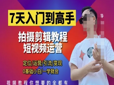 7天入门到高手，短视频剪辑运营高手课，定位 运营 引|流 变现，0基础小白一学就会-宇文网创