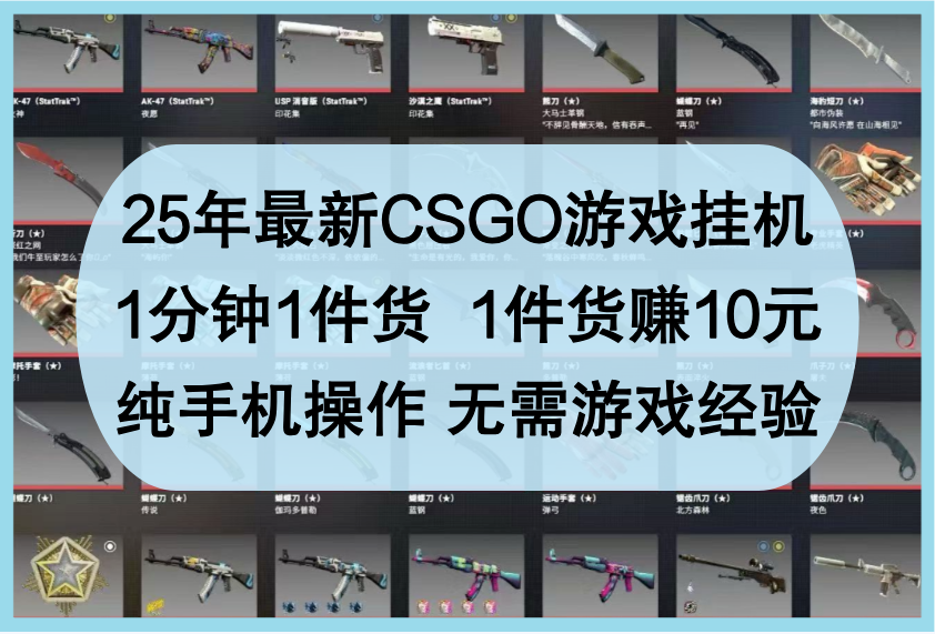 25年最新CSGO游戏挂机，1分钟1件货，1件货赚10元，纯手机操作，无需游戏经验-宇文网创