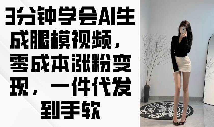 3分钟学会AI生成腿模视频，零成本涨粉变现，一件代发到手软-宇文网创