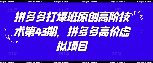 拼多多打爆班原创高阶技术第43期，拼多多高价虚拟项目-宇文网创