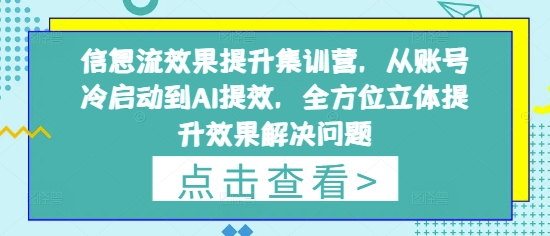 信息流效果提升集训营，从账号冷启动到AI提效，全方位立体提升效果解决问题-宇文网创