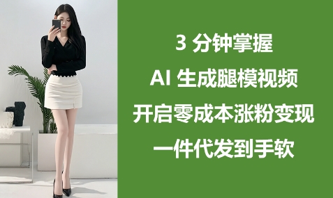 3分钟掌握AI生成腿模视频，开启零成本涨粉变现，一件代发到手软-宇文网创