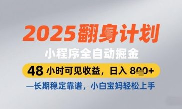 2025小程序全自动掘金，48 小时可见收益，日入8张，长期稳定靠谱，小白宝妈轻松上手【揭秘】-宇文网创