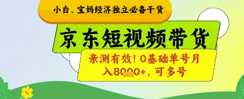 小白宝妈经济独立必备干货，京东短视频带货，亲测有效!0基础单号月入8k+，可多号【揭秘】-宇文网创