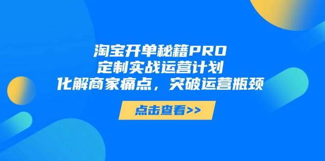 淘宝开单秘籍PRO，定制实战运营计划，化解商家痛点，突破运营瓶颈-宇文网创
