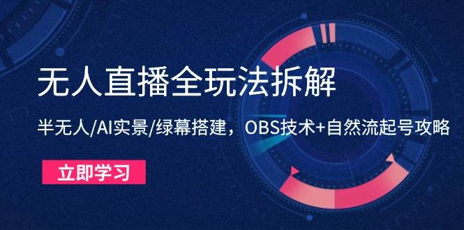 无人直播全玩法拆解：半无人/AI实景/绿幕搭建，OBS技术+自然流起号攻略-宇文网创
