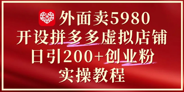外面卖5980开设拼多多虚拟店铺：单日引流200+创业付费粉实战教程-宇文网创
