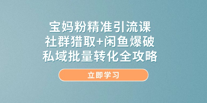宝妈粉精准引流课，社群猎取+闲鱼爆破，私域批量转化全攻略-宇文网创
