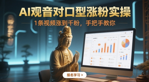 AI观音对口型涨粉实操，1条视频涨到千粉，手把手教你-宇文网创