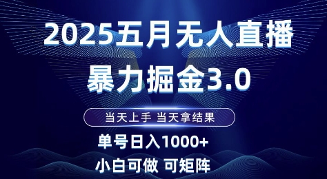 2025五月无人直播暴力掘金3.0，当天上手，当天拿结果，单号日入1k+小白可做可矩阵【揭秘】-宇文网创