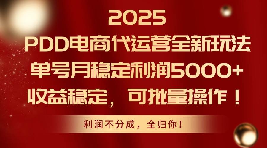 2025PDD电商代运营全新玩法，单号月稳定利润5000+，收益稳定，可批量操作-宇文网创