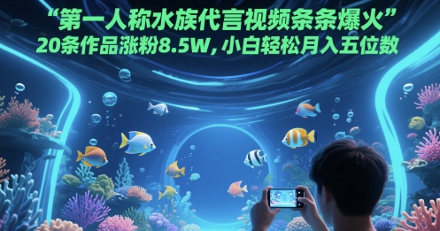 第一人称水族代言视频条条爆火，20条作品涨粉8.5W，小白轻松月入五位数-宇文网创