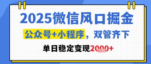 2025微信风口掘金，公众号+小程序双管齐下，单日稳定变现1k+【揭秘】-宇文网创
