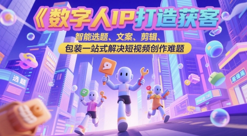 数字人IP打造获客变现实操课，智能选题、文案、剪辑、包装一站式解决短视频创作难题-宇文网创