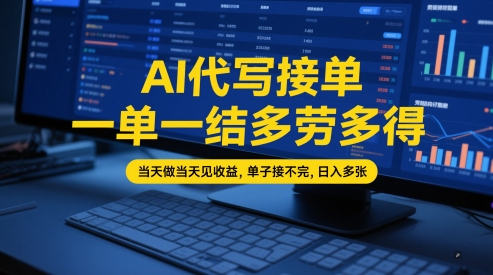 AI代写接单，一单一结多劳多得，当天做当天见收益，单子接不完，日入多张【全网最全实操课程】-宇文网创