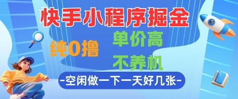 快手小程序掘金，纯0撸，单价高不养机 利用空闲时间做一做，一天好几张【揭秘】-宇文网创