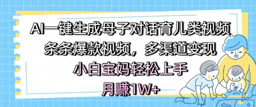 AI一键生成母子对话育儿类视频，条条爆款视频，多渠道变现，小白宝妈轻松上手，月入1W+-宇文网创