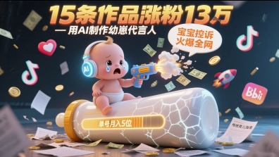 用AI制作幼崽代言人，宝宝的控诉火爆全网，15条作品涨粉13W，单号月入5位数实操教程-宇文网创