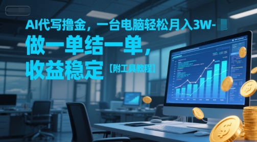 AI代写撸金，一台电脑轻松月入1-3W，做一单结一单，收益稳定【附工具教程】-宇文网创