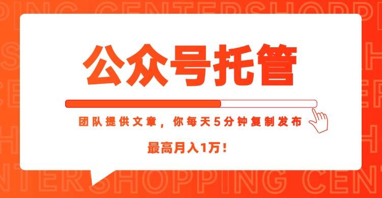 【公众号托管 】我提供文章，你每天５分钟复制发布，最高月入1W-宇文网创