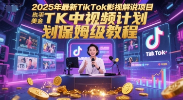 2025年最新TikTok影视解说项目，新手也能挣美金，TK中视频计划保姆级教程-宇文网创