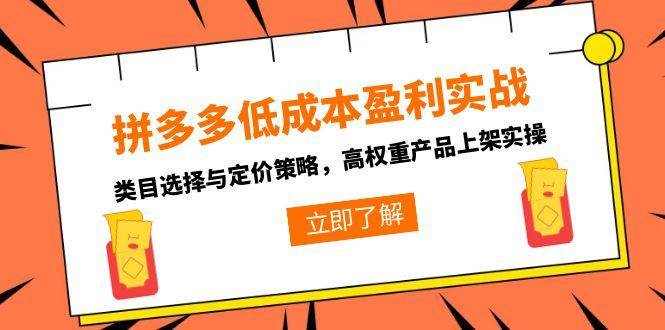 拼多多低成本盈利实战，类目选择与定价策略，高权重产品上架实操-宇文网创