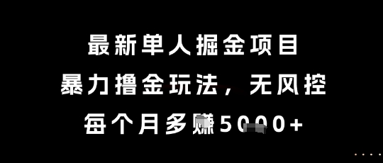 最新单人掘金项目，暴力撸金玩法，无风控，每个月多挣5k+【揭秘】-宇文网创