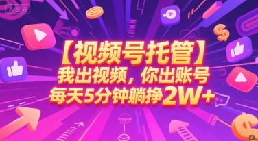 【视频号托管 】我出视频，你出账号，每天5分钟发布，最高躺挣2W+【揭秘】-宇文网创