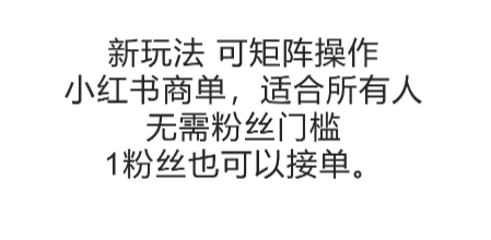 可矩阵操作，小红书商单新玩法，适合所有人，无需粉丝门槛，1粉丝也可以接单-宇文网创