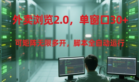 外卖浏览2.0，单窗口30+可矩阵无限多开，脚本全自动运行【揭秘】-宇文网创