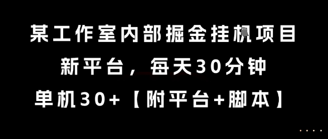 某工作室内部掘金挂G项目，新平台，每天30分钟，单机30+【揭秘】-宇文网创